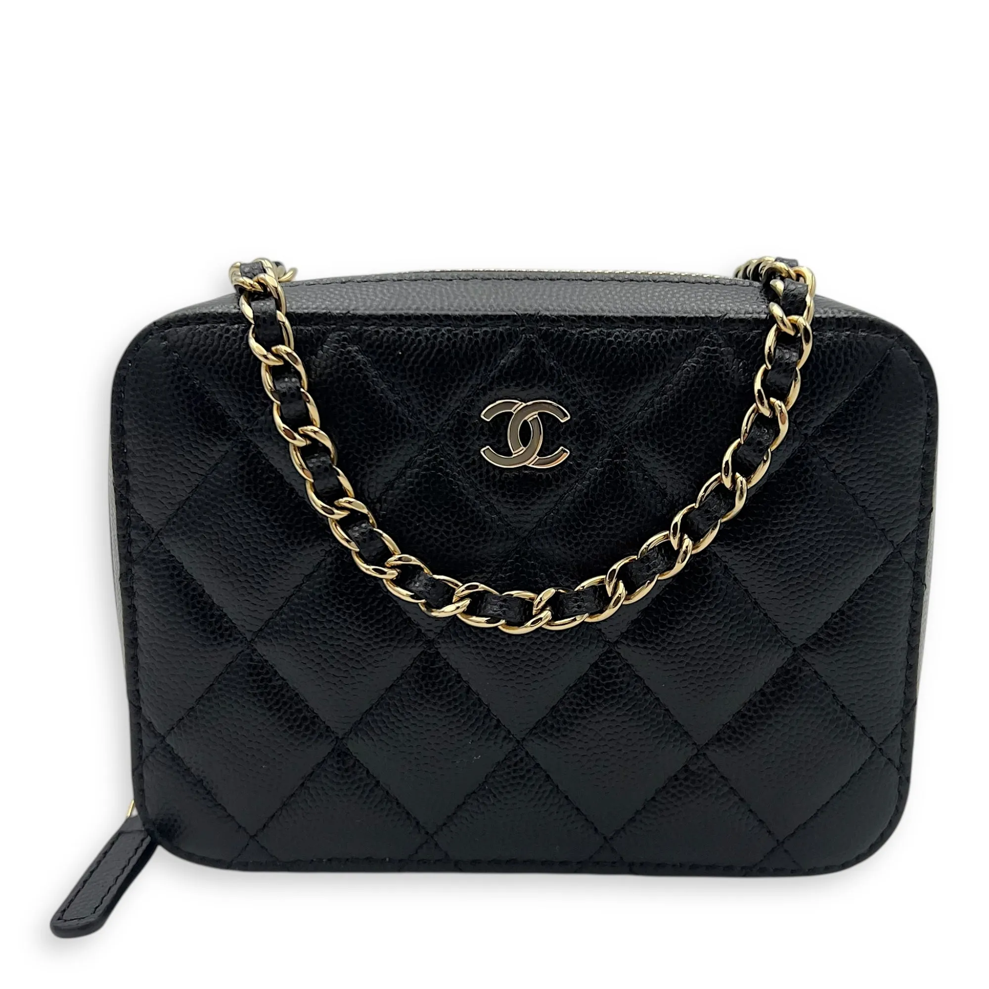 Vanity Crossbody Bag Black in Caviar Leather, Gold hardware