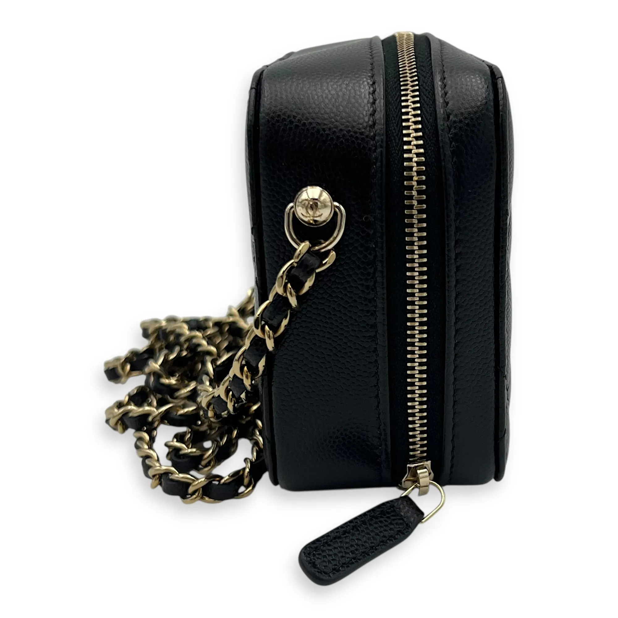 Vanity Crossbody Bag Black in Caviar Leather, Gold hardware