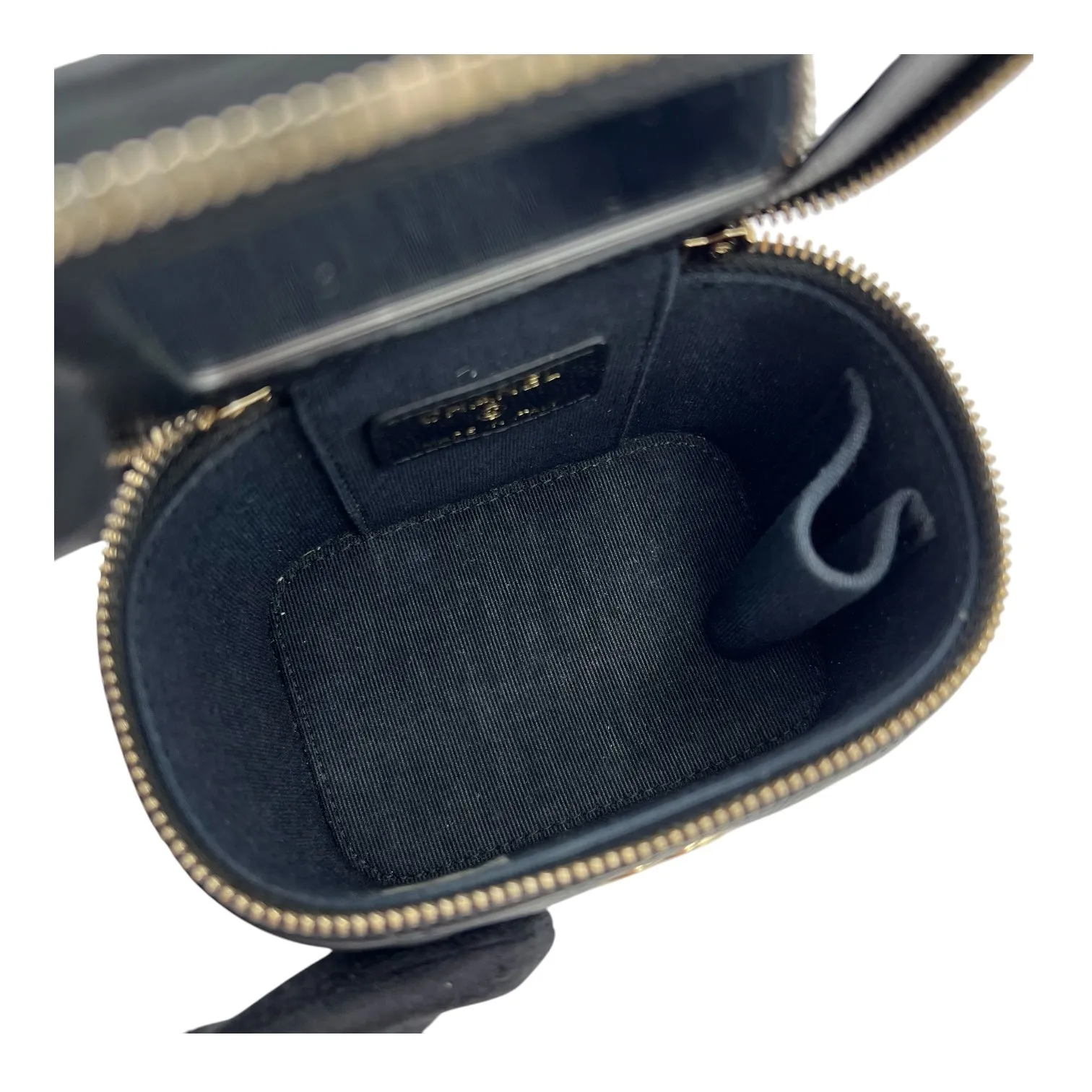 Vanity Crossbody Bag Black in Caviar Leather, Gold hardware
