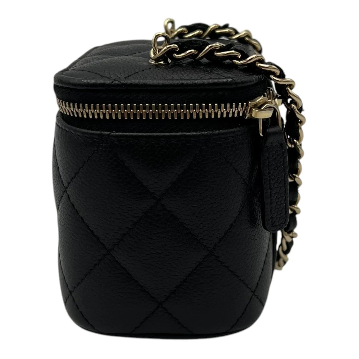 Vanity Crossbody Bag Black in Caviar Leather, Gold hardware