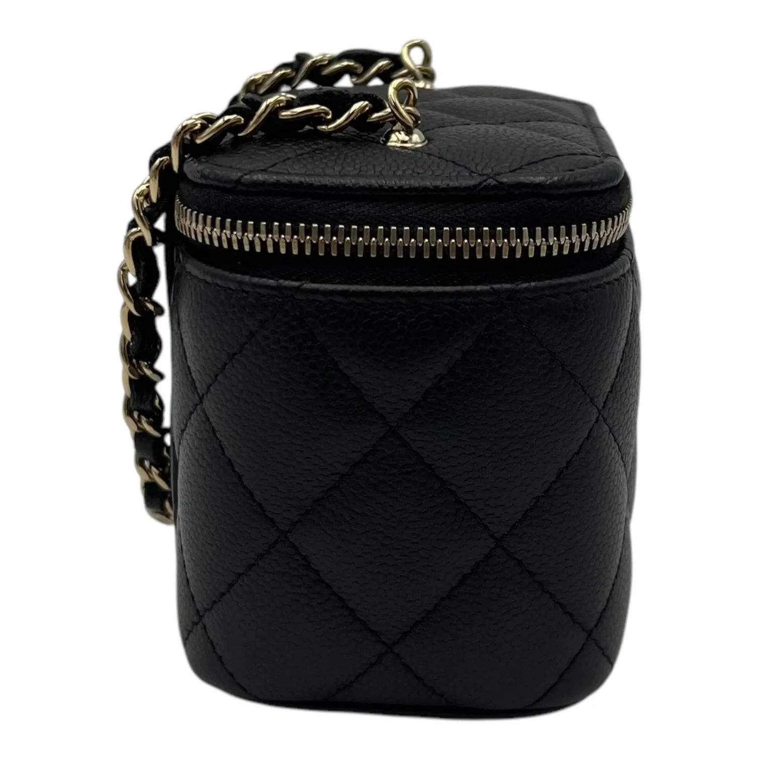 Vanity Crossbody Bag Black in Caviar Leather, Gold hardware