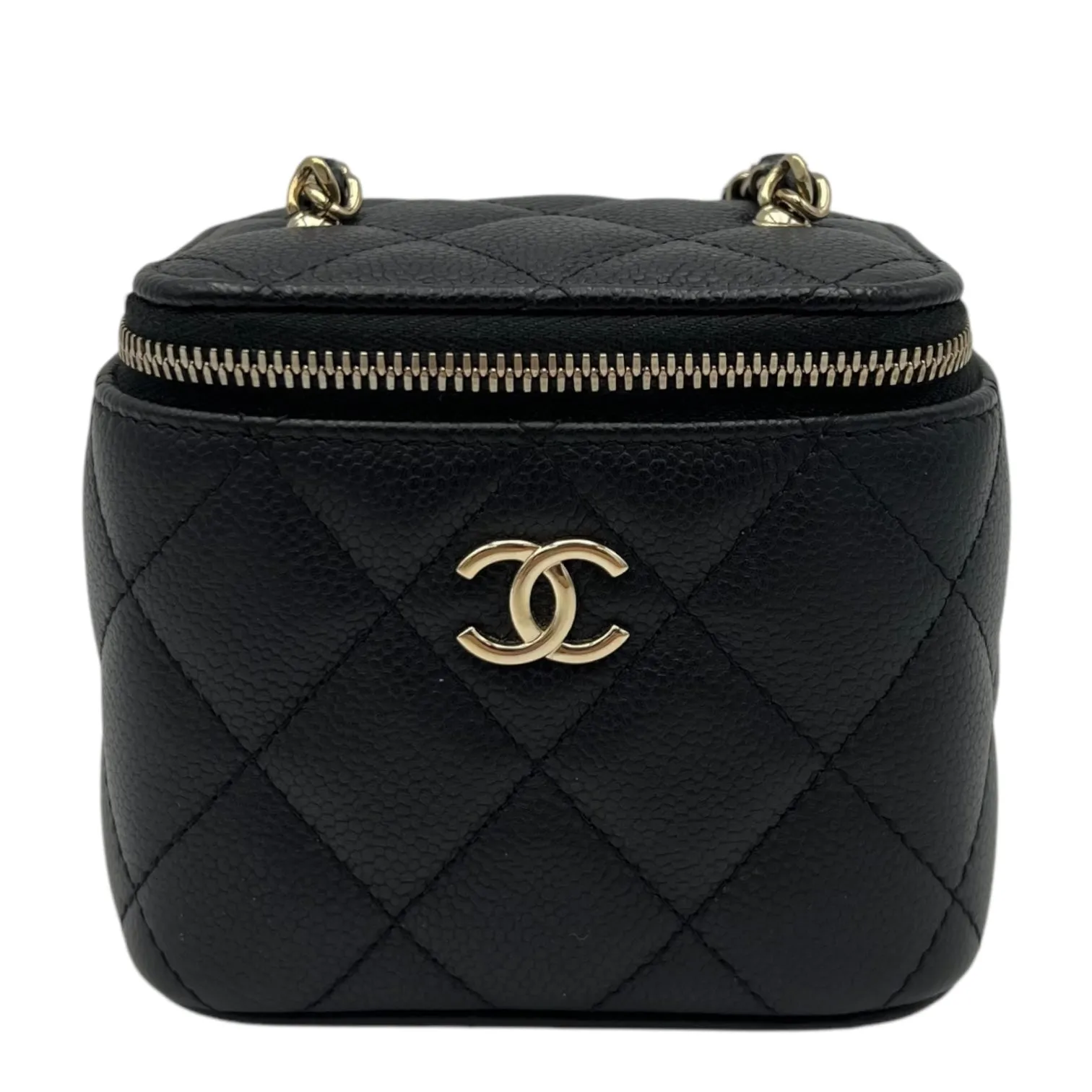 Vanity Crossbody Bag Black in Caviar Leather, Gold hardware
