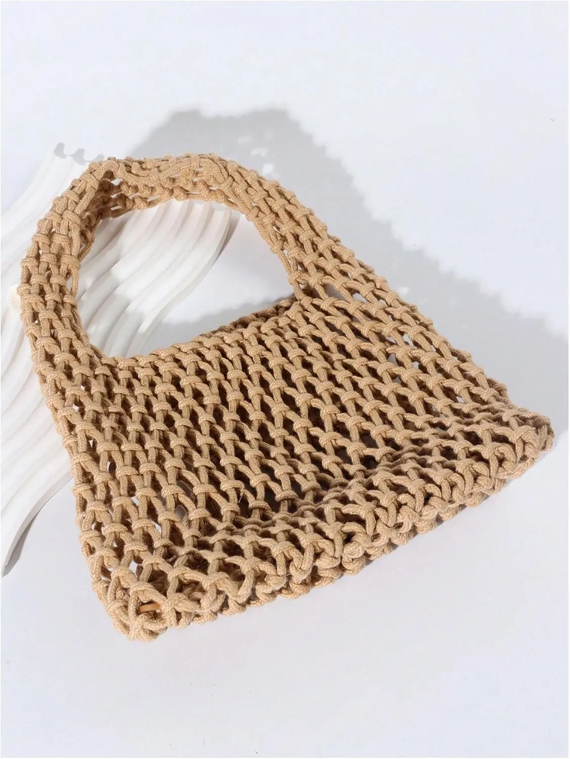 Verdusa Women's Crochet Hollow Out Shoulder Handbags Lace Bow Top Handle Satchel Beach Bags