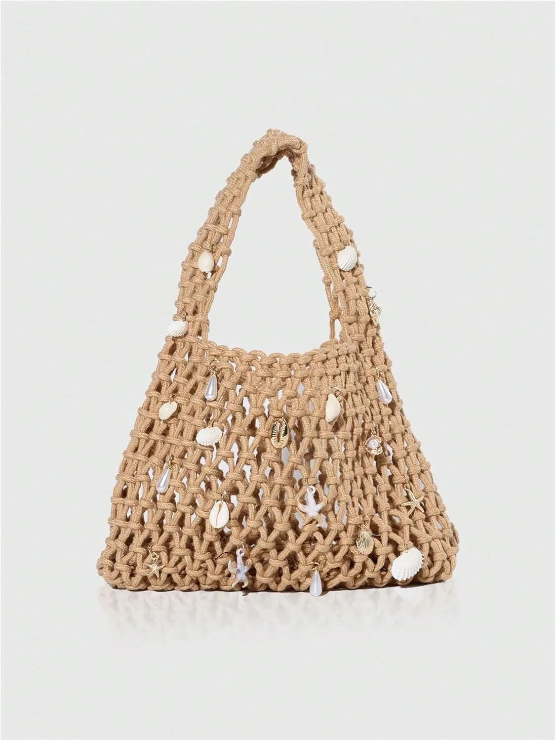 Verdusa Women's Crochet Hollow Out Shoulder Handbags Lace Bow Top Handle Satchel Beach Bags