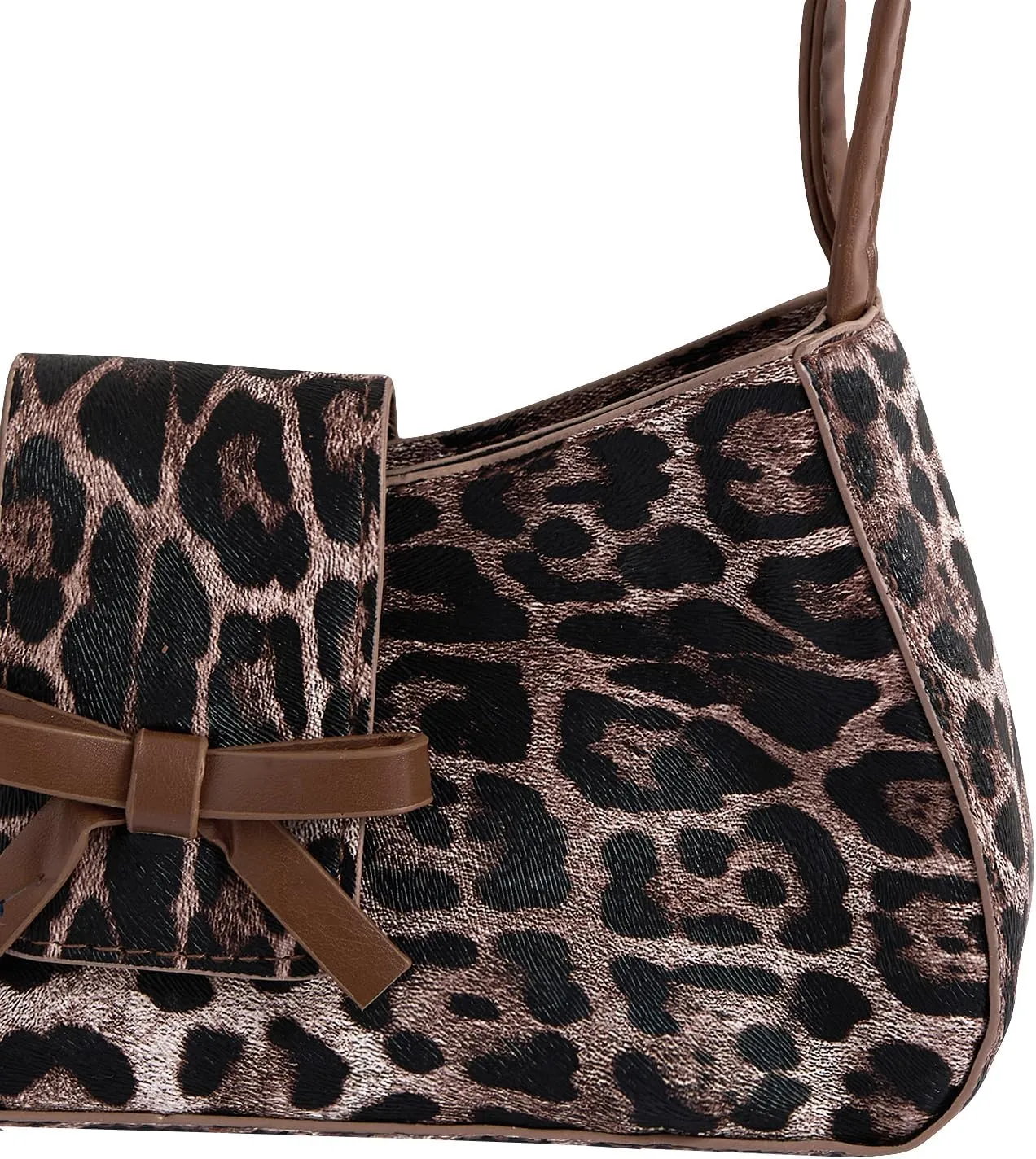 Verdusa Women's Leopard Print PU Leather Shoulder Handbags Bowknot Flap Top Handle Underarm Bag