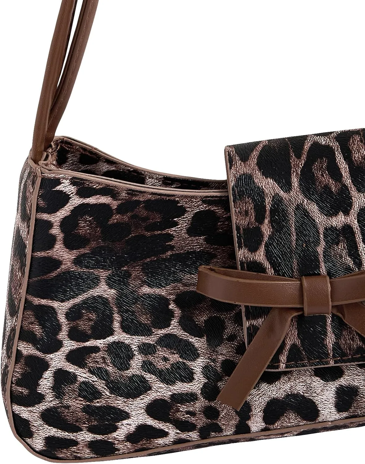 Verdusa Women's Leopard Print PU Leather Shoulder Handbags Bowknot Flap Top Handle Underarm Bag