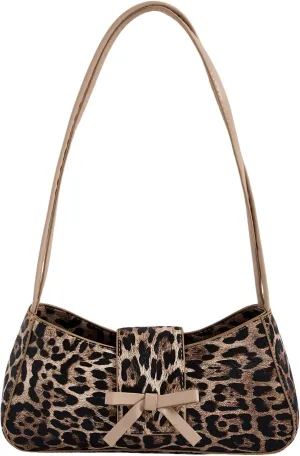 Verdusa Women's Leopard Print PU Leather Shoulder Handbags Bowknot Flap Top Handle Underarm Bag