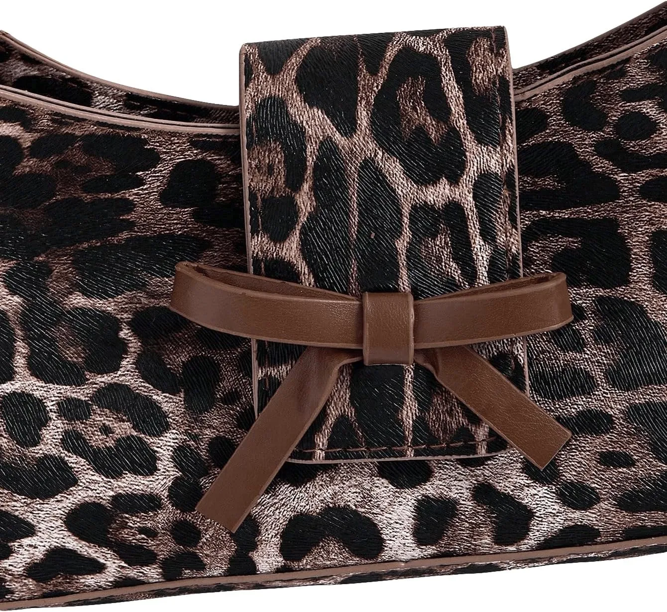 Verdusa Women's Leopard Print PU Leather Shoulder Handbags Bowknot Flap Top Handle Underarm Bag