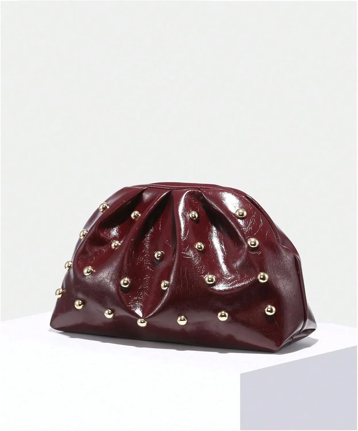 Verdusa Women's PU Leather Studded Clutch Handbags Retro Magnet Ruched Evening Bags