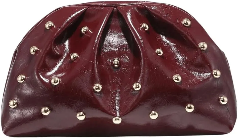 Verdusa Women's PU Leather Studded Clutch Handbags Retro Magnet Ruched Evening Bags
