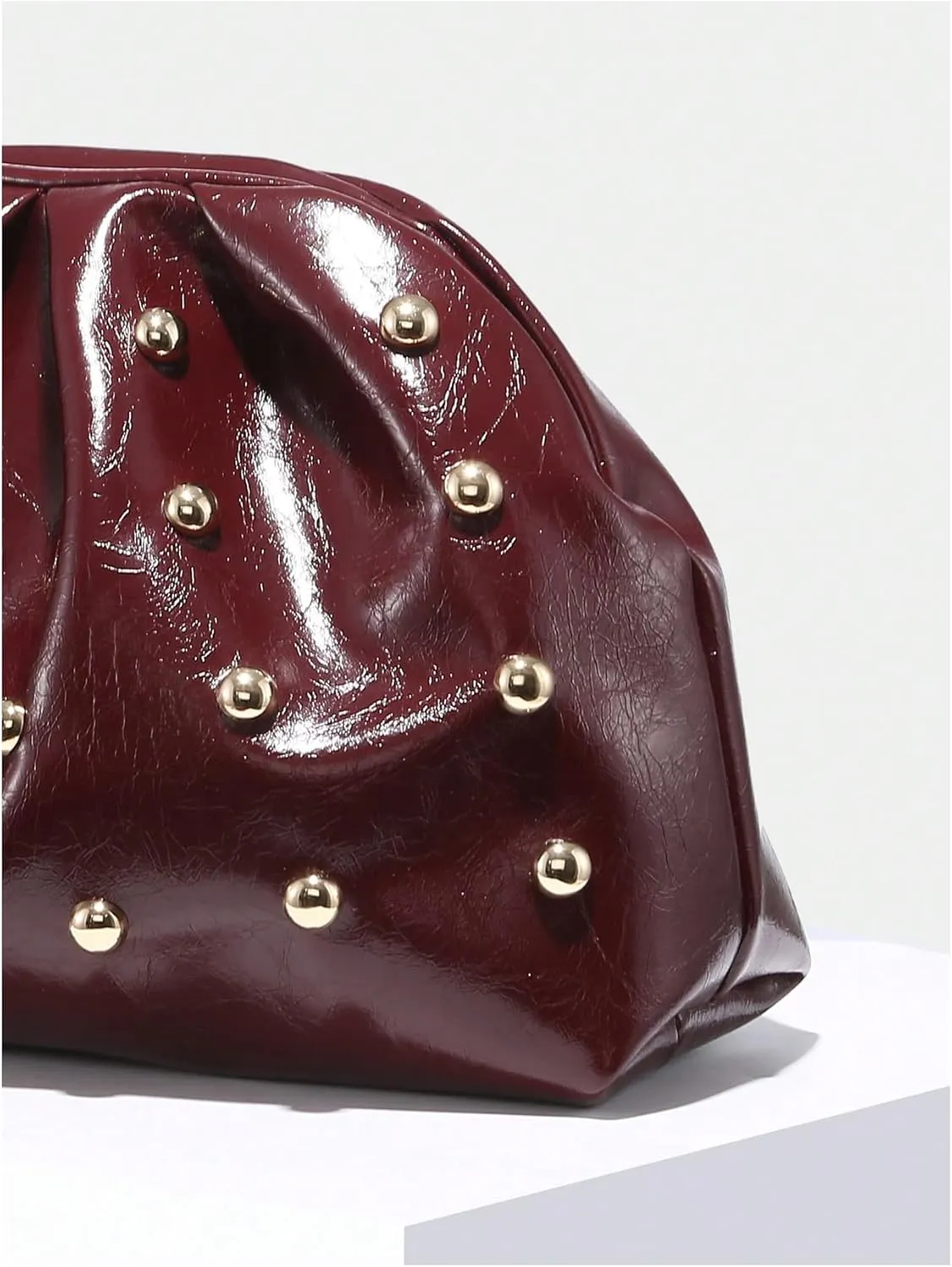 Verdusa Women's PU Leather Studded Clutch Handbags Retro Magnet Ruched Evening Bags