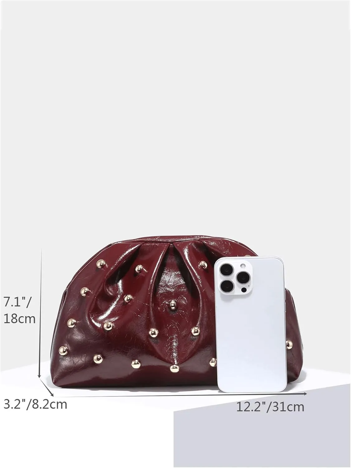 Verdusa Women's PU Leather Studded Clutch Handbags Retro Magnet Ruched Evening Bags