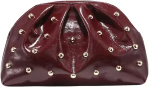 Verdusa Women's PU Leather Studded Clutch Handbags Retro Magnet Ruched Evening Bags