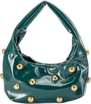 Verdusa Women's Rivet Decor Crescent Shoulder Bag Vintage Waxed Leather Handbag