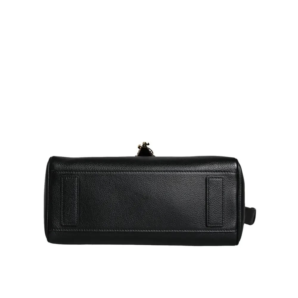 Versace Black Top Handle Grainy Calfskin Leather Crossbody Bag