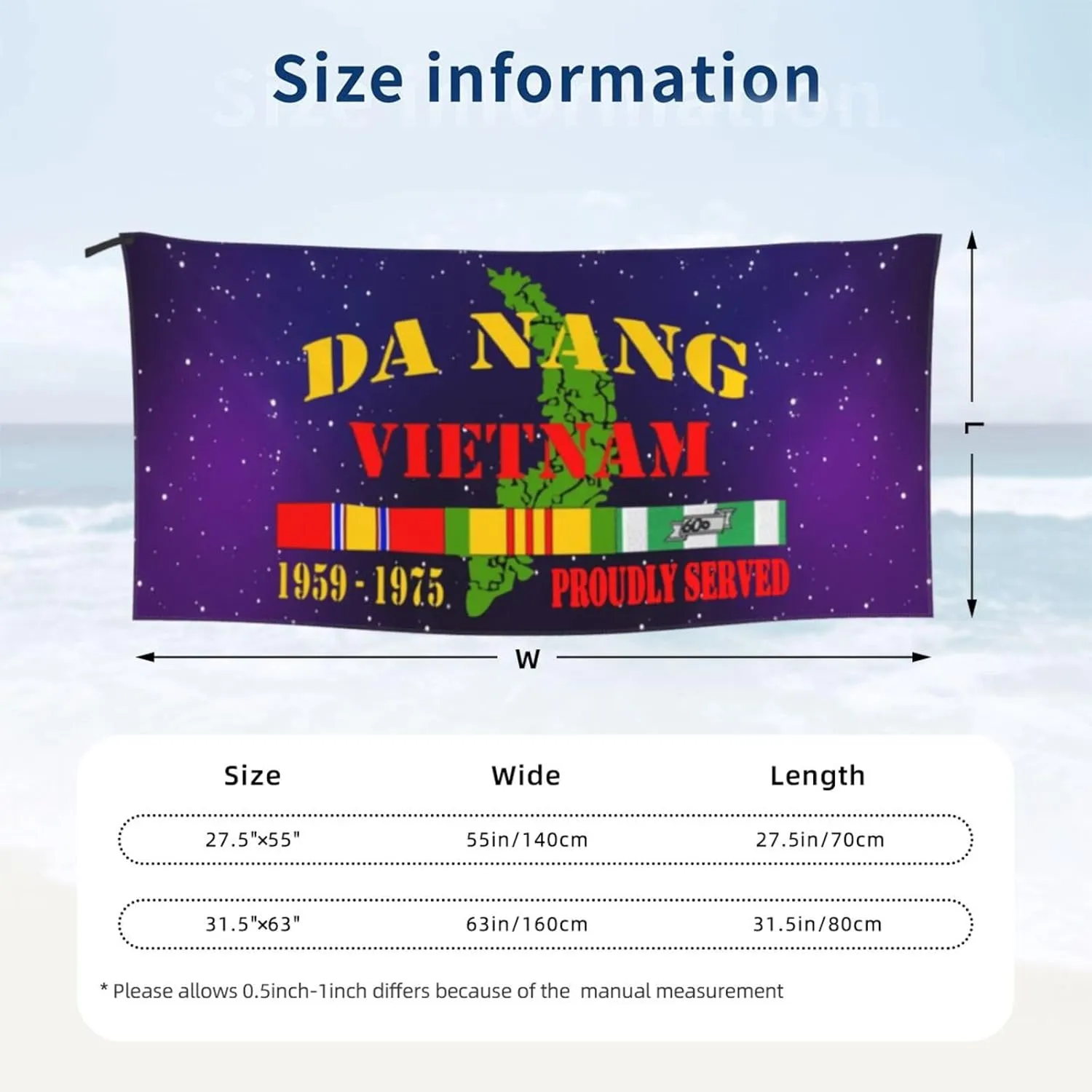 Vietnam Veteran Da Nang Bath Towel Quick Dry Highly Absorbent 31.5×63in
