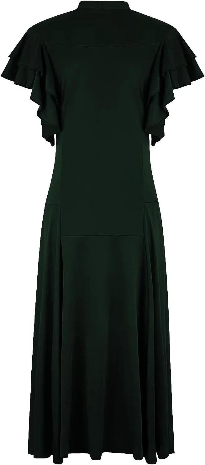 Vijiv Women's Vintage 1920s V Neck Long Bias Cut Sleeveless with Flutter Sleeves Bowknot Flapper Dress