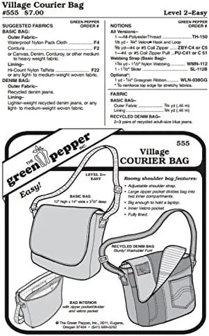 Village Courier Bag Messenger Bag Purse #555 Sewing Pattern (Pattern Only)