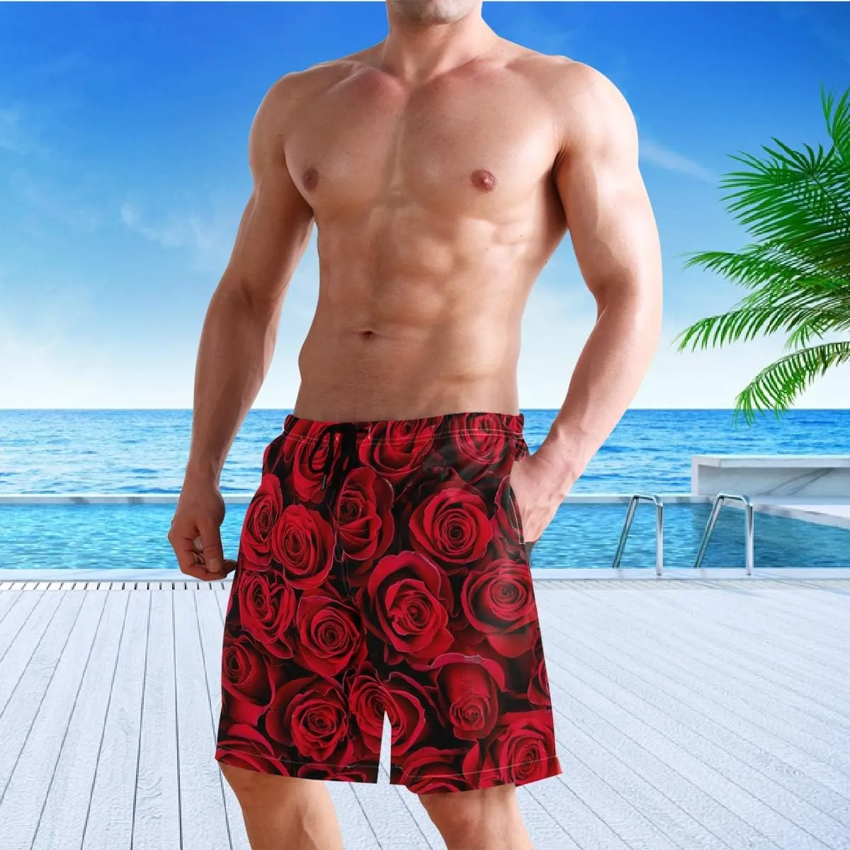 visesunny Men's Novelty Beach Shorts Quick Dry Swimwear Sports Running Swim Board Shorts