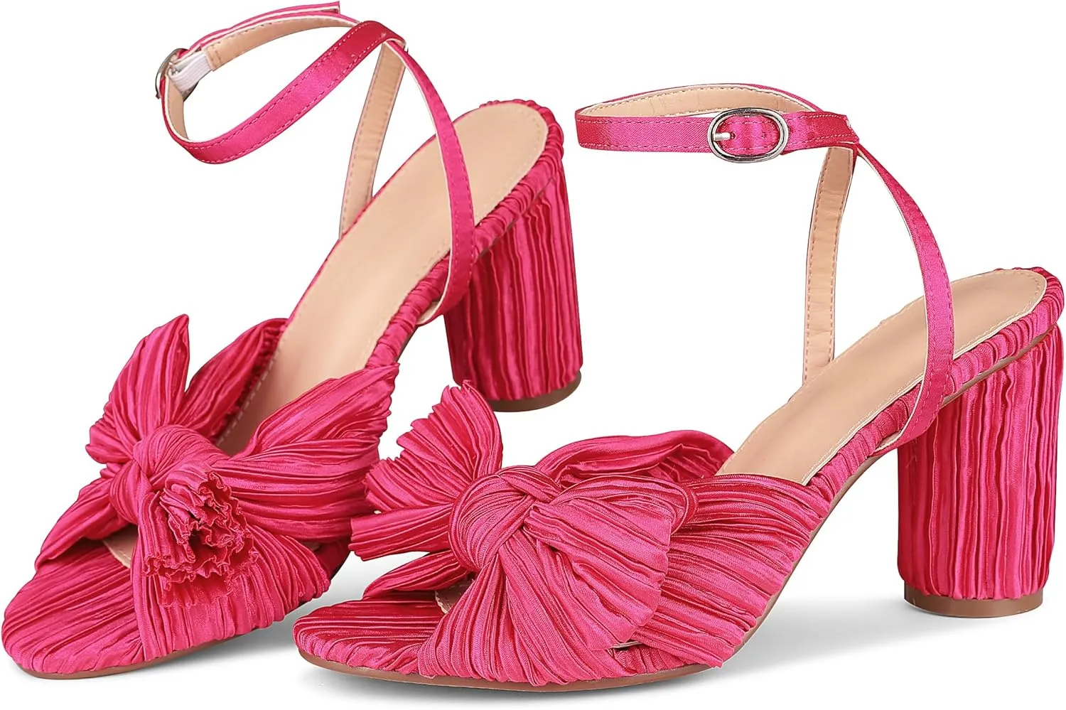 VOMIRA Bow Heels for Women Pleated Bowknot Heeled Sandals Summer Open Toe Ankle Buckle Strap Bridal Wedding Sandals