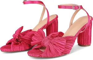 VOMIRA Bow Heels for Women Pleated Bowknot Heeled Sandals Summer Open Toe Ankle Buckle Strap Bridal Wedding Sandals