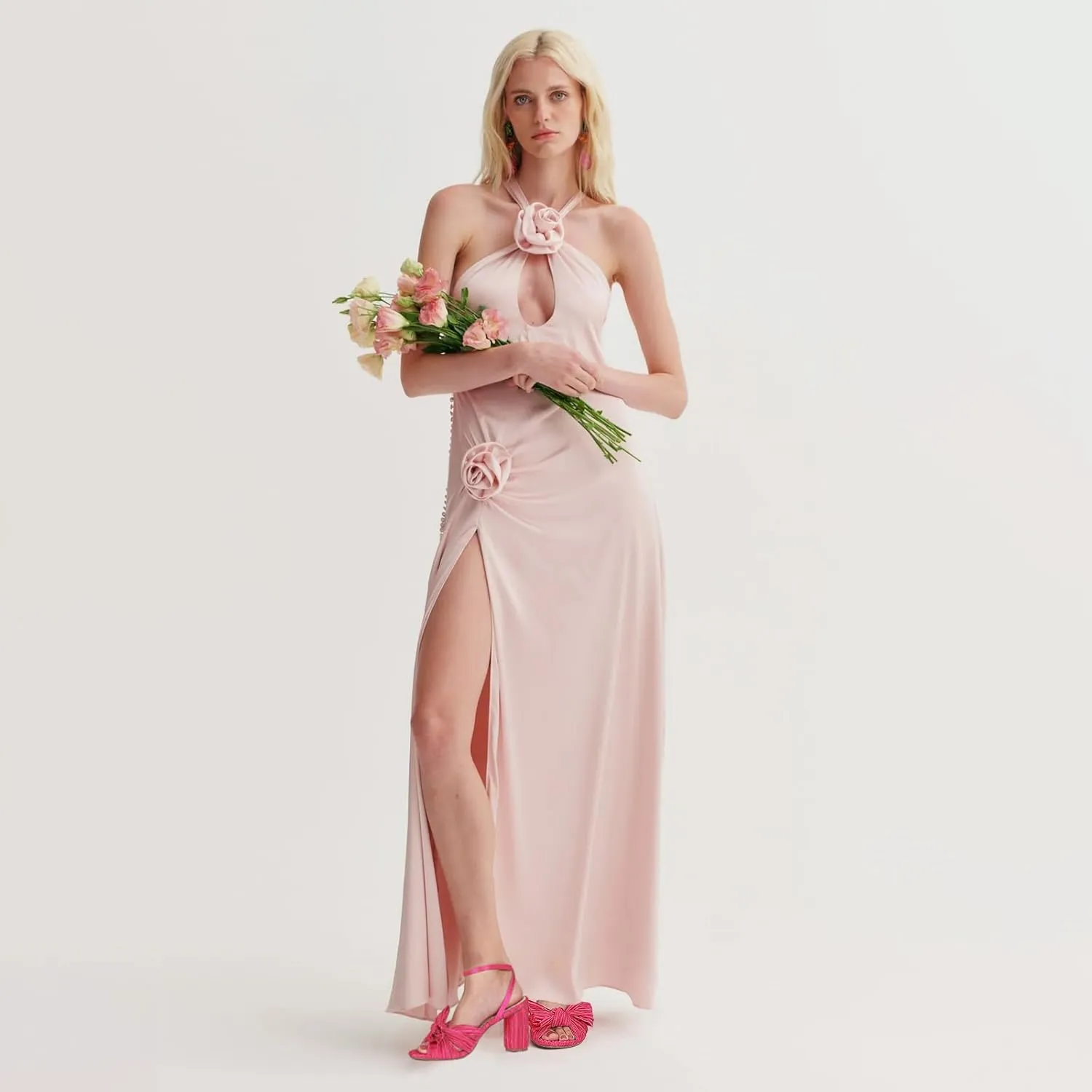 VOMIRA Bow Heels for Women Pleated Bowknot Heeled Sandals Summer Open Toe Ankle Buckle Strap Bridal Wedding Sandals