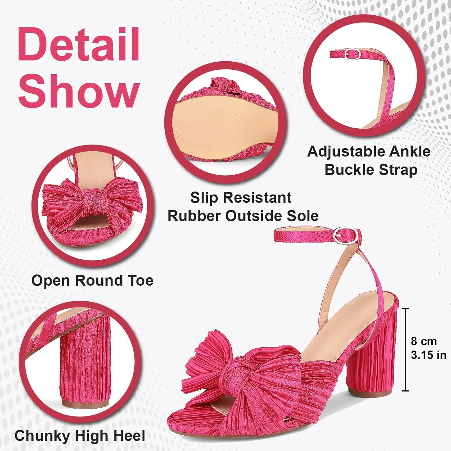 VOMIRA Bow Heels for Women Pleated Bowknot Heeled Sandals Summer Open Toe Ankle Buckle Strap Bridal Wedding Sandals