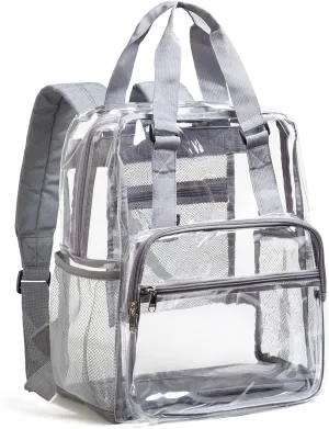 Vorspack Clear Backpack Heavy Duty - Large Clear Book Bag with Reinforced Bottom See Through Backpack with Handle for College Workplace - Grey