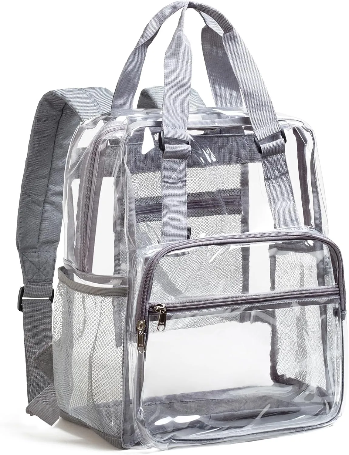 Vorspack Clear Backpack Heavy Duty - Large Clear Book Bag with Reinforced Bottom See Through Backpack with Handle for College Workplace - Grey
