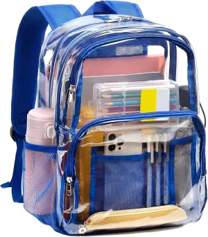 Vorspack Clear Backpack Heavy Duty - Large Clear Bookbag Transparent See Through Backpack Plastic Backpacks for College Work Travel - Blue