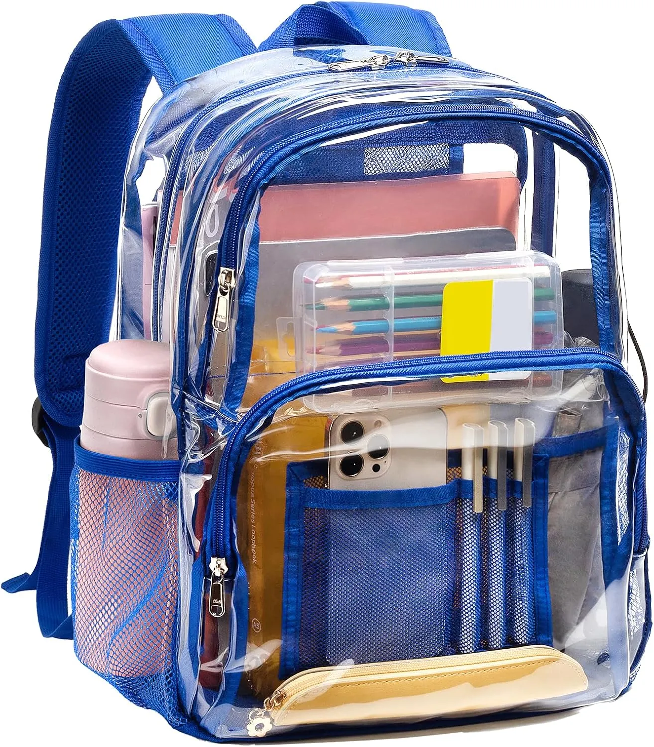 Vorspack Clear Backpack Heavy Duty - Large Clear Bookbag Transparent See Through Backpack Plastic Backpacks for College Work Travel - Blue