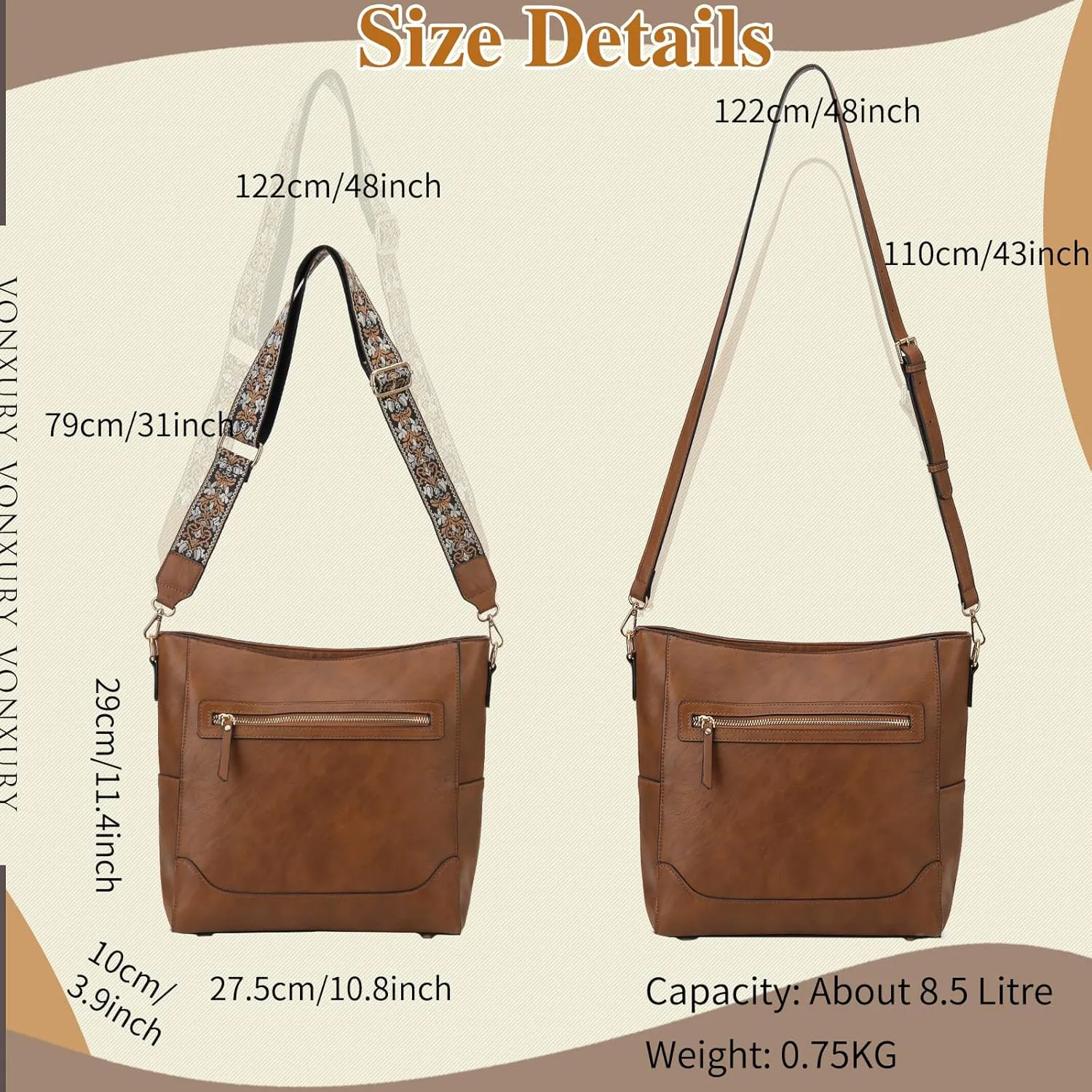 VX VONXURY Crossbody Bag for Women, Trendy Vegan Leather Shoulder Bag, Designer Bucket Bag with 2PCS Adjustable Straps