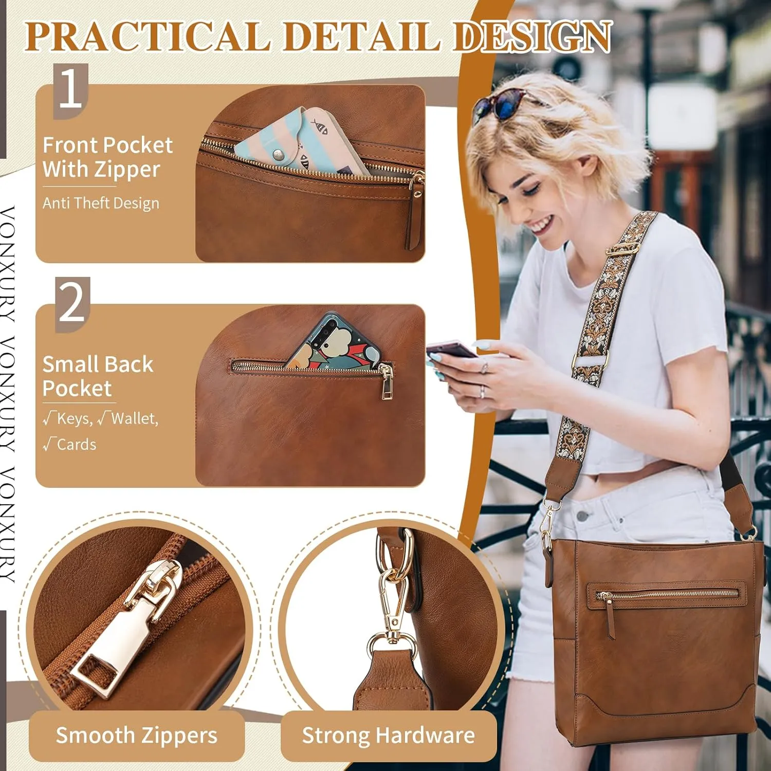 VX VONXURY Crossbody Bag for Women, Trendy Vegan Leather Shoulder Bag, Designer Bucket Bag with 2PCS Adjustable Straps