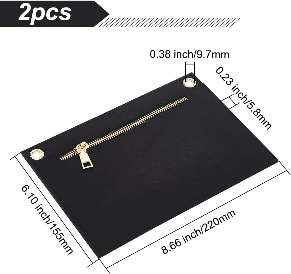 WADORN 2pcs Felt Purse Organizer Insert, Zipper Handbag Shaper Liner with Eyelet Envelope Bag Pochette Tote Insert Divider Organizer Crossbody Conversion Bag in Bag Interior Insert Accessories, Black