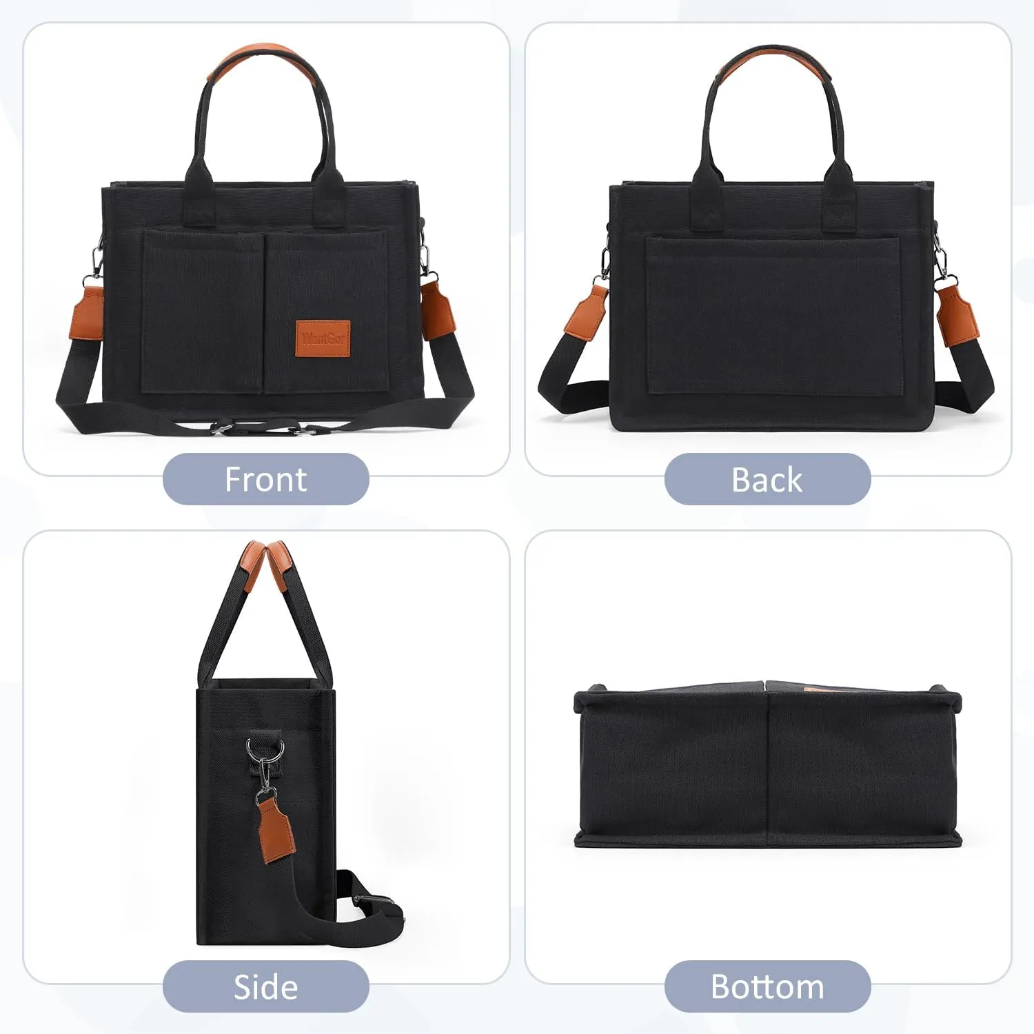 WantGor Tote Bag for Women, Canvas Crossbody Bags Shoulder Handbag Work Laptop Purse Messenger Hobo Satchel with Multi-pocket