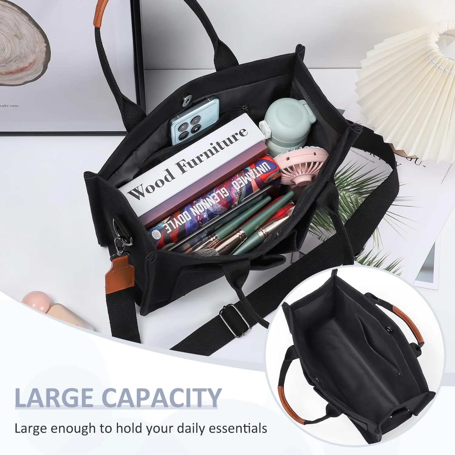 WantGor Tote Bag for Women, Canvas Crossbody Bags Shoulder Handbag Work Laptop Purse Messenger Hobo Satchel with Multi-pocket