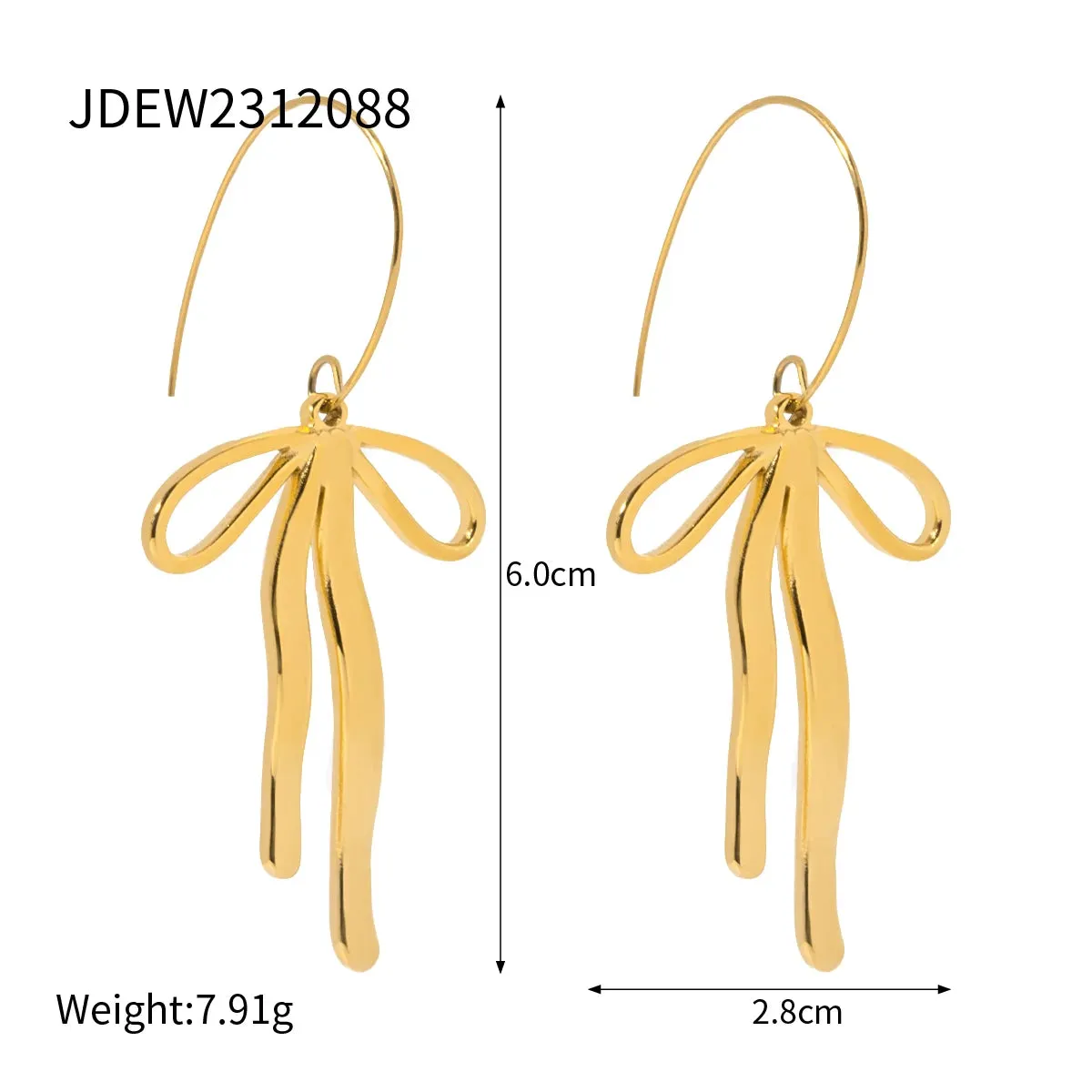 Waterproof  Bow Pendant Earrings 18K Gold Plated