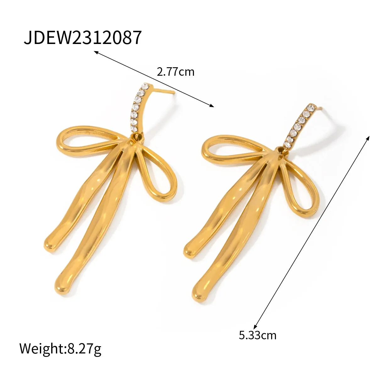 Waterproof  Bow Pendant Earrings 18K Gold Plated