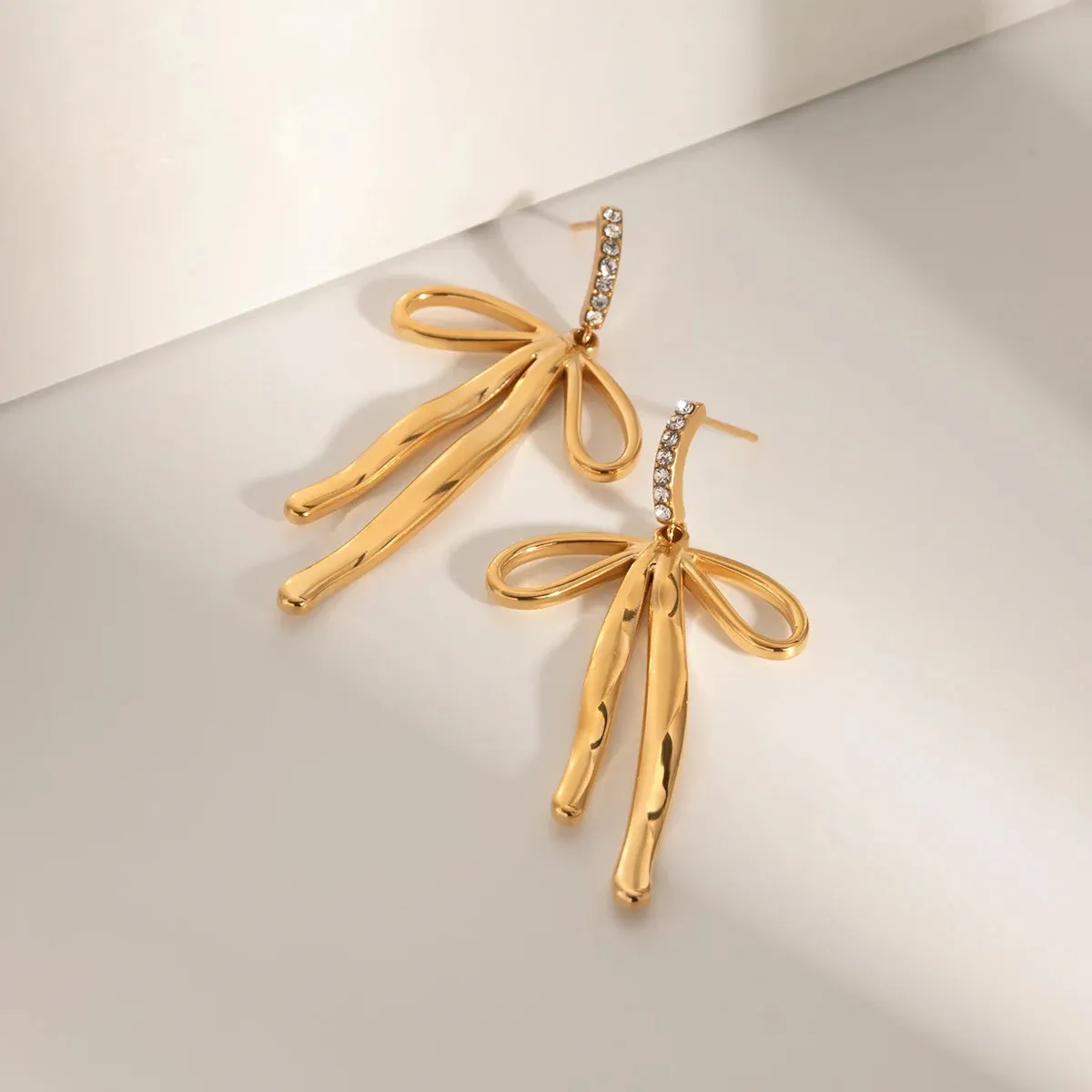 Waterproof  Bow Pendant Earrings 18K Gold Plated