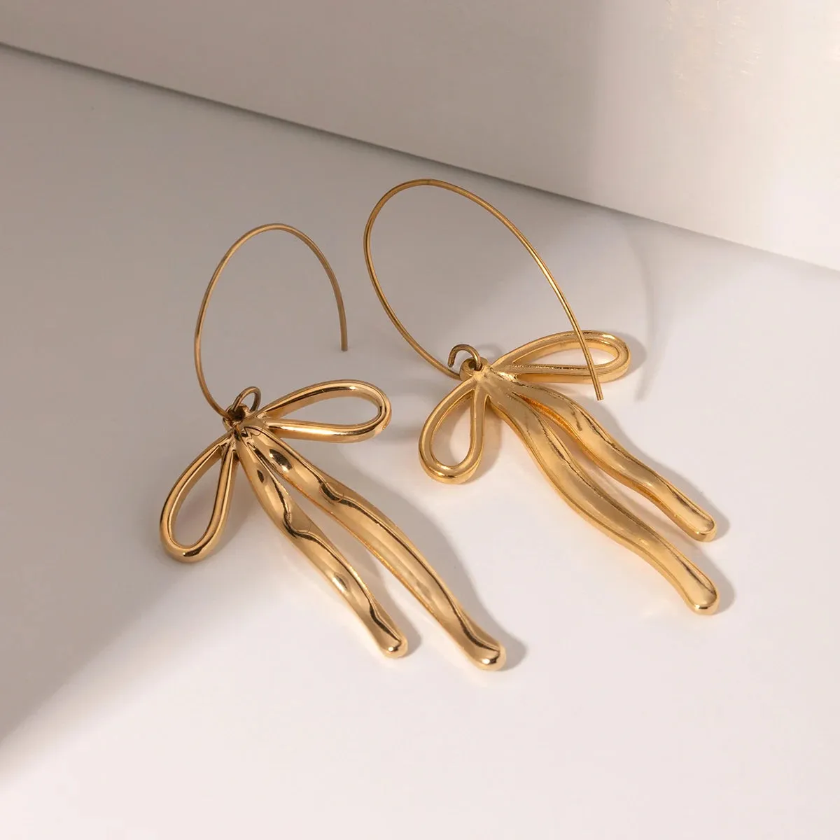 Waterproof  Bow Pendant Earrings 18K Gold Plated
