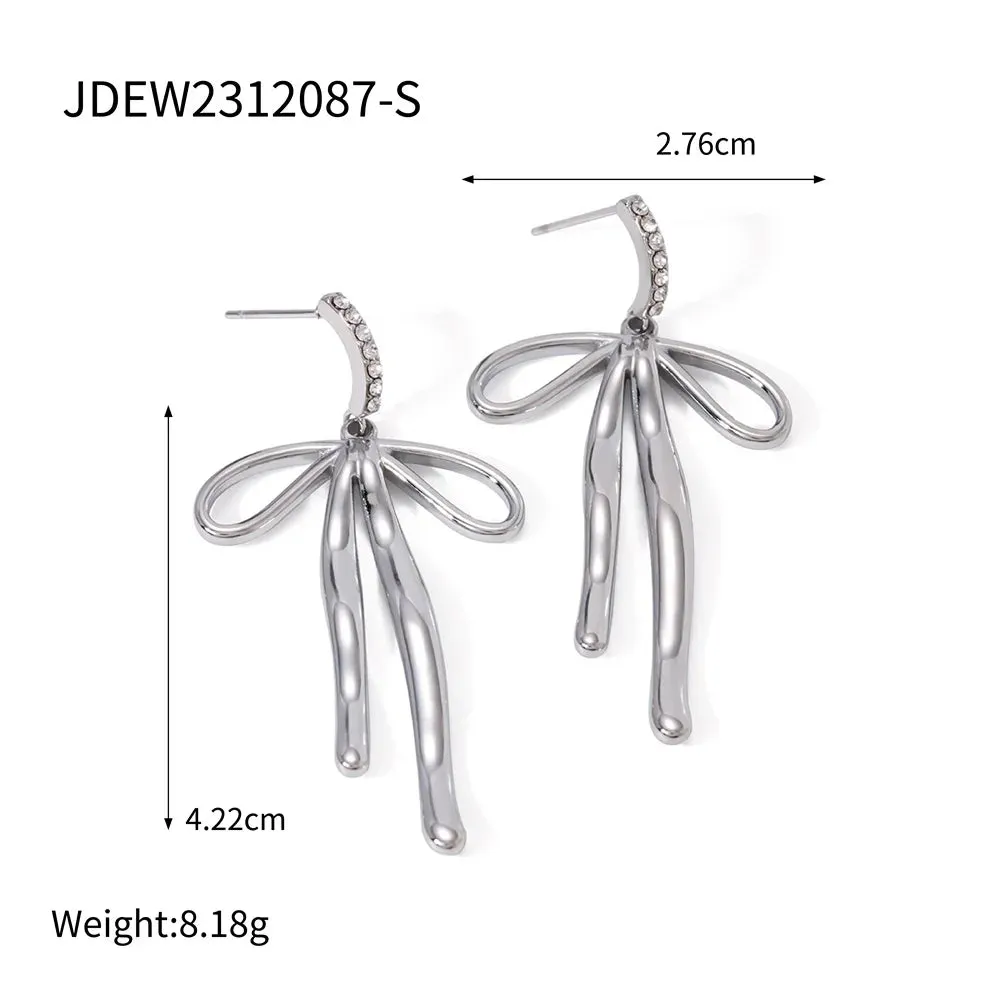 Waterproof  Bow Pendant Earrings 18K Gold Plated