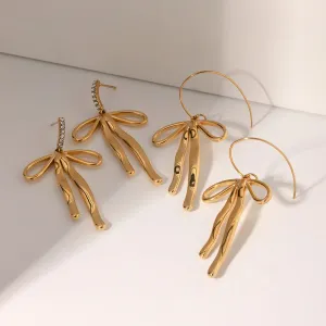 Waterproof  Bow Pendant Earrings 18K Gold Plated
