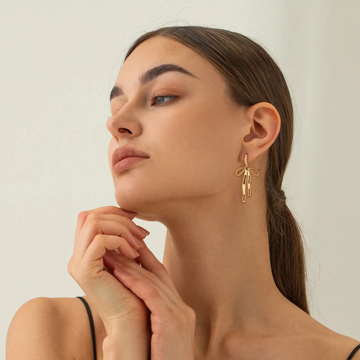 Waterproof  Bow Pendant Earrings 18K Gold Plated