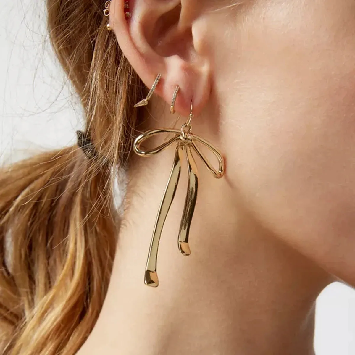 Waterproof  Bow Pendant Earrings 18K Gold Plated