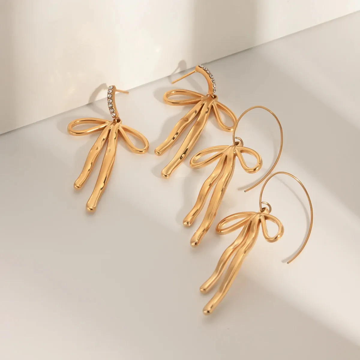 Waterproof  Bow Pendant Earrings 18K Gold Plated