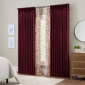 Waverly Serendipity 10 Pinch Pleat Light Filtering Rod Pocket Window Curtain for Living Room (1 Panel), 50 in x 84 in, Cabernet