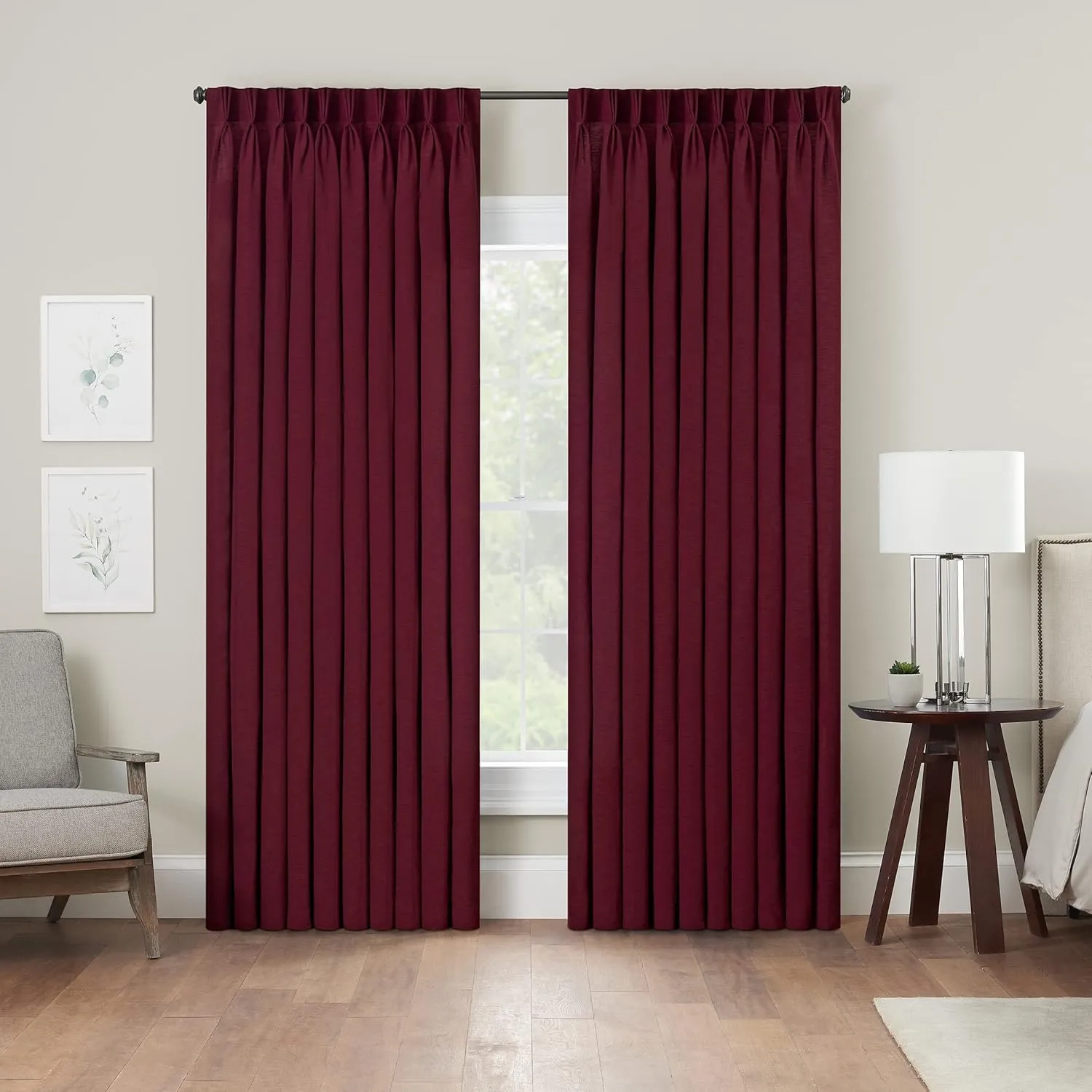 Waverly Serendipity 10 Pinch Pleat Light Filtering Rod Pocket Window Curtain for Living Room (1 Panel), 50 in x 84 in, Cabernet