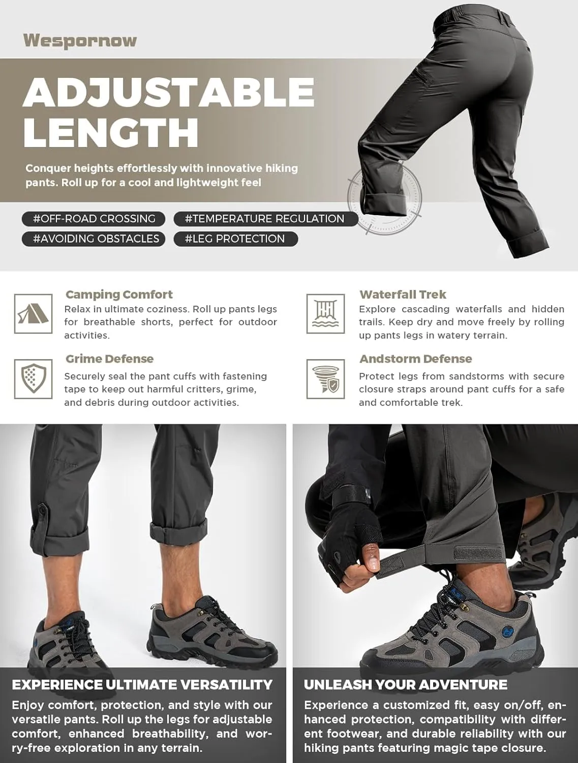 Wespornow Men's-Hiking-Pants Lightweight Water Resistant Quick Dry Outdoor Pants for Fishing Travel Camping