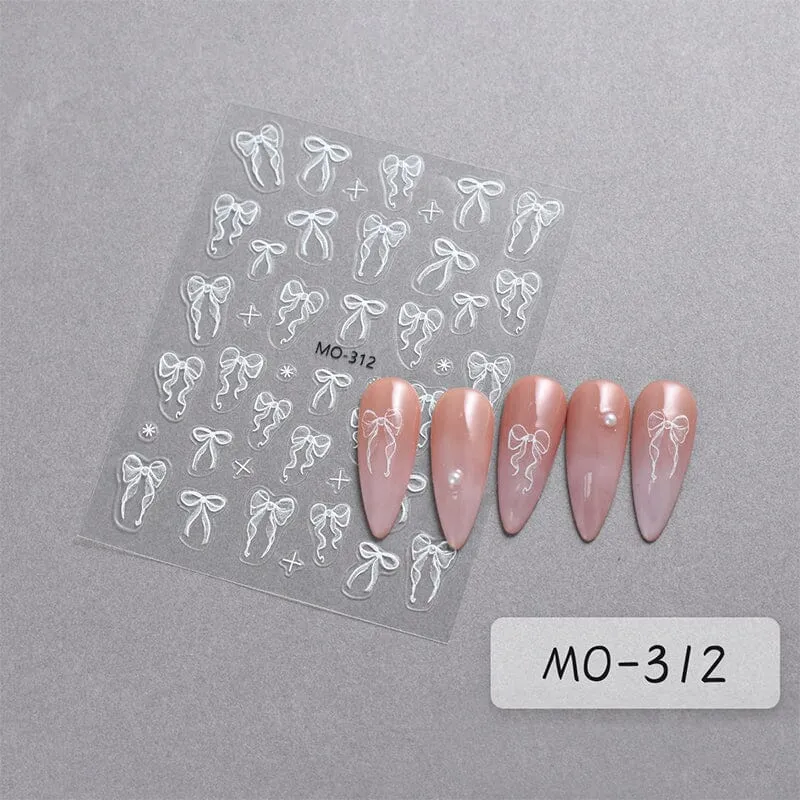 White Bowknot 3D Nail Stickers MO-312