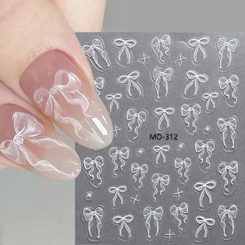 White Bowknot 3D Nail Stickers MO-312